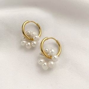 2 for $18❤️‍🔥 Gold Faux Pearl Mini Hoop Earrings Flower Pearl